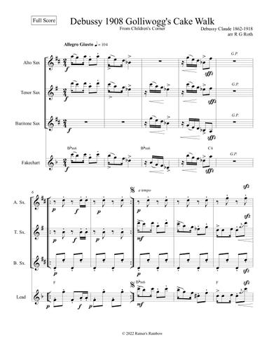Debussy Golliwogs Cakewalk For Sax Trio (arr. R G Roth)
