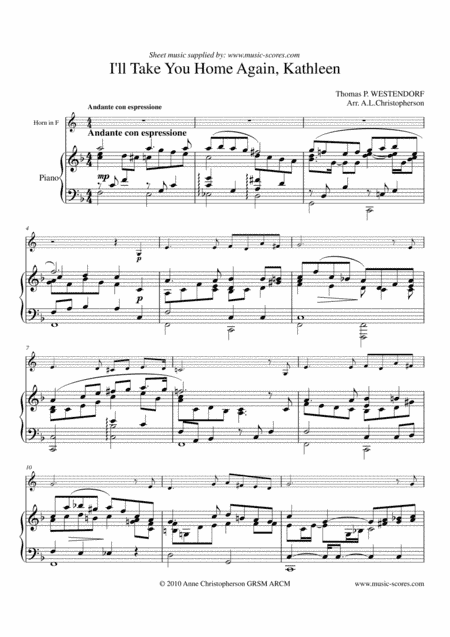 I will Take you Home Kathleen - French Horn (arr. Anne L Christopherson GRSM ARCM)