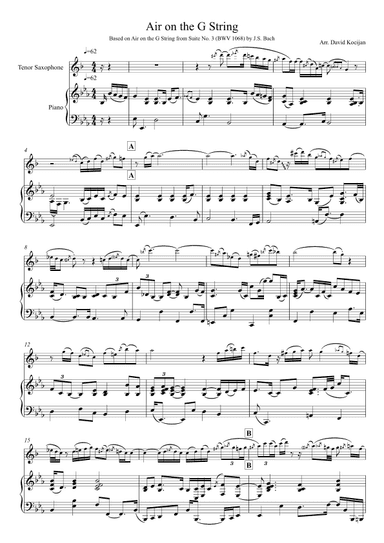 Air on the G String (tenor sax & piano) (arr. David Kocijan)
