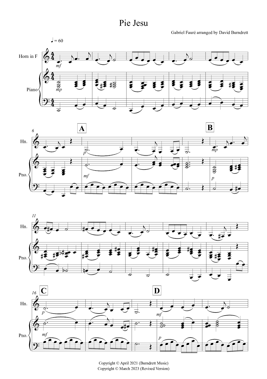 Pie Jesu (from Requiem) for French Horn and Piano (arr. David Burndrett)