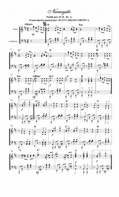 Naranjito. Pasillo por Autor Desconocido (Anónimo) (arr. Juan Carlos Cortés A.)
