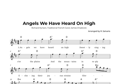 Angels We Have Heard On High (Key of D Major) (arr. R. Salvario)