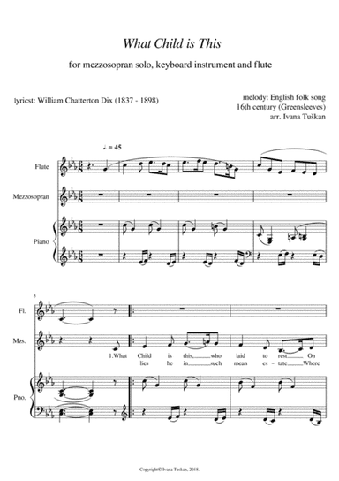 What Child is This, for mezzosoprano solo, piano and flute, C minor (arr. Ivana Tuskan)