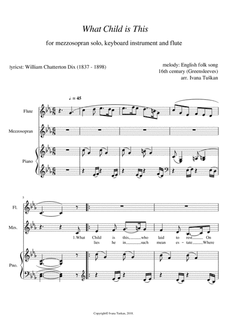 What Child is This, for mezzosoprano solo, piano and flute, C minor (arr. Ivana Tuskan)