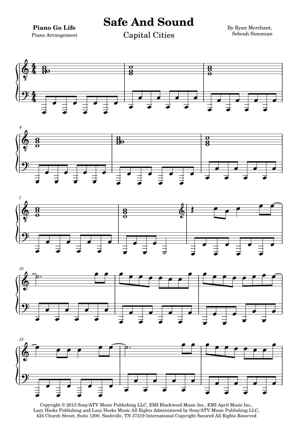 Safe And Sound (arr. Piano Go Life)