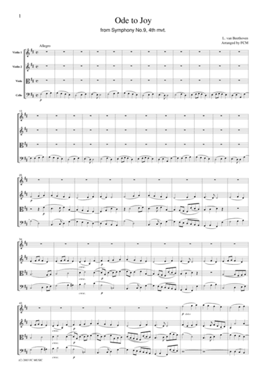 Beethoven  Ode to Joy from Symphony No.9, 4th mvt., for string quartet, CB009 (arr. FCMUSIC)