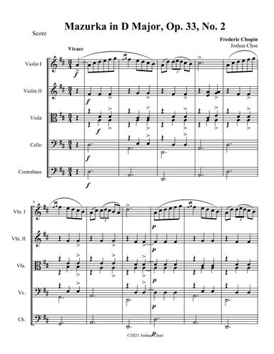Mazurka in D Major, Op. 33, No. 2 (arr. Joshua Choe)