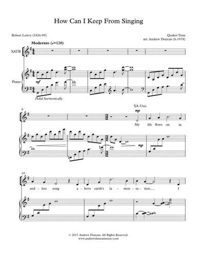 How Can I Keep From Singing - SATB and piano (arr. Andrew Duncan)