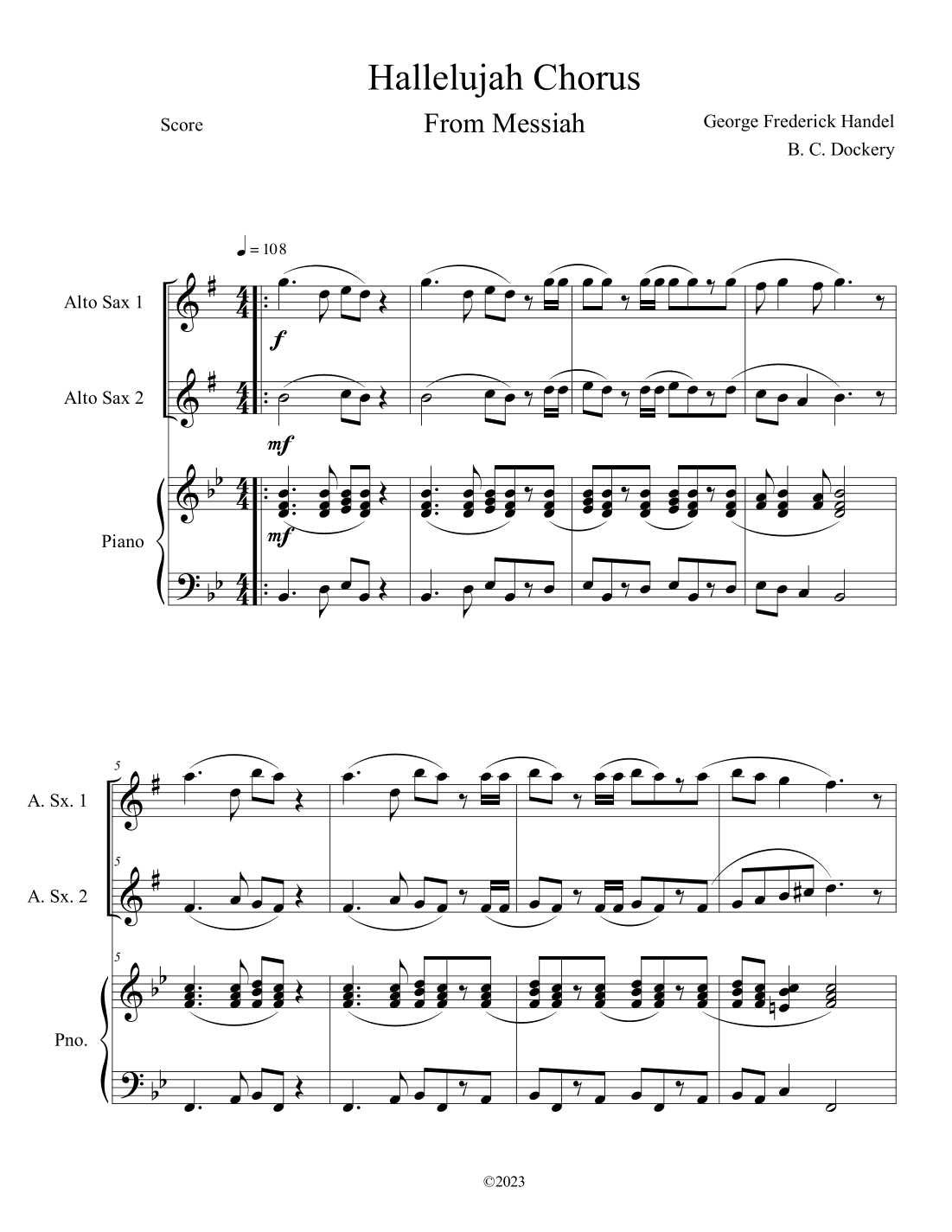 Hallelujah Chorus from Messiah (Alto Sax Duet with Piano Accompaniment) (arr. B. C. Dockery)