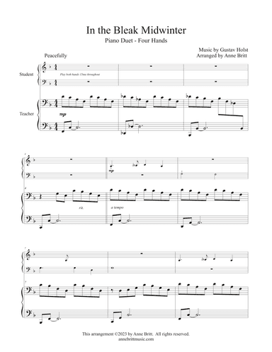In the Bleak Midwinter (elementary student/teacher piano duet) (arr. Anne Britt)