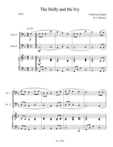 The Holly and the Ivy (Cello Duet with Piano Accompaniment) (arr. B. C. Dockery)