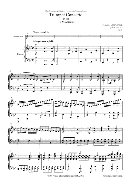 Hummel: Allegro con Spirito in Bb for Bb Trumpet (arr. Anne L Christopherson GRSM ARCM)