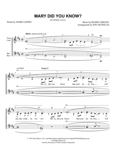 Mary, Did You Know? (arr. Jon Nicholas)