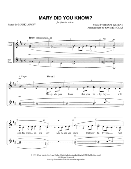 Mary, Did You Know? (arr. Jon Nicholas)