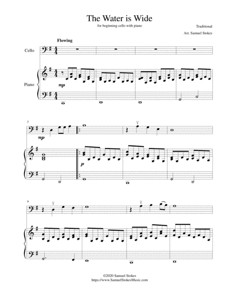 The Water is Wide - for beginning cello with optional piano accompaniment (arr. Samuel Stokes)