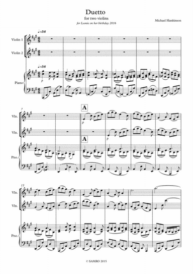 Duetto for two violins and piano