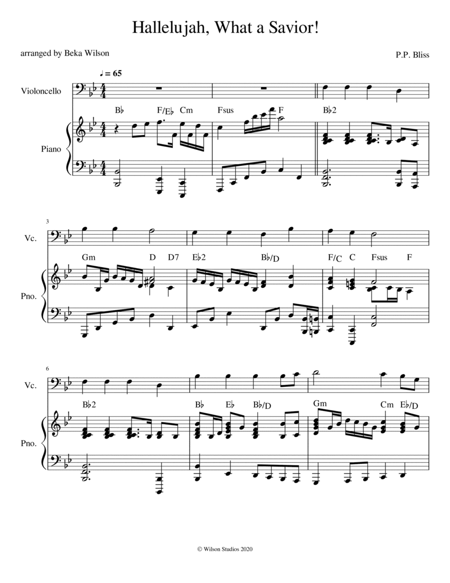Hallelujah, What A Savior (Man of Sorrows)--cello solo (arr. Beka Wilson)