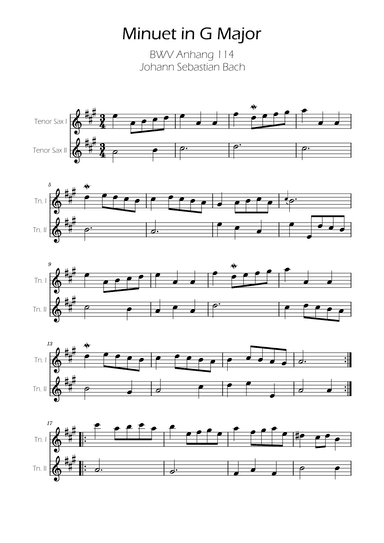 Minuet in G major BWV Anh. 114 - Bach - Tenor Sax Duet (arr. Ygor Nunes)