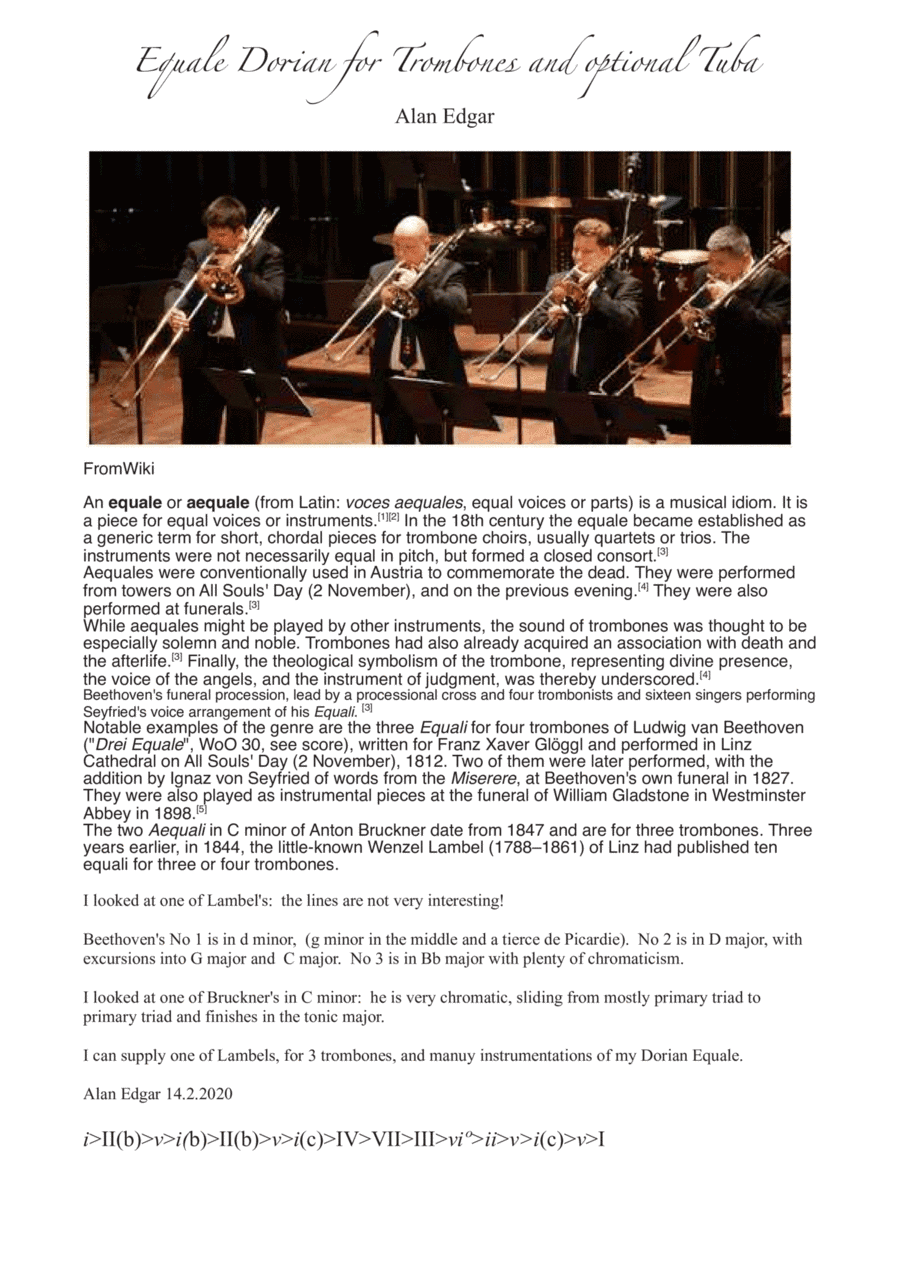 EQUALE DORIAN 4 Trombones plus one optional big brass, or any 4 or 5 brass instruments reading bass