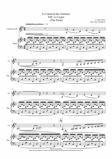Saint-Saëns: Le Carnaval des Animaux XIII. Le Cygne (The Swan) - clarinet and piano (arr. Ray Thompson)