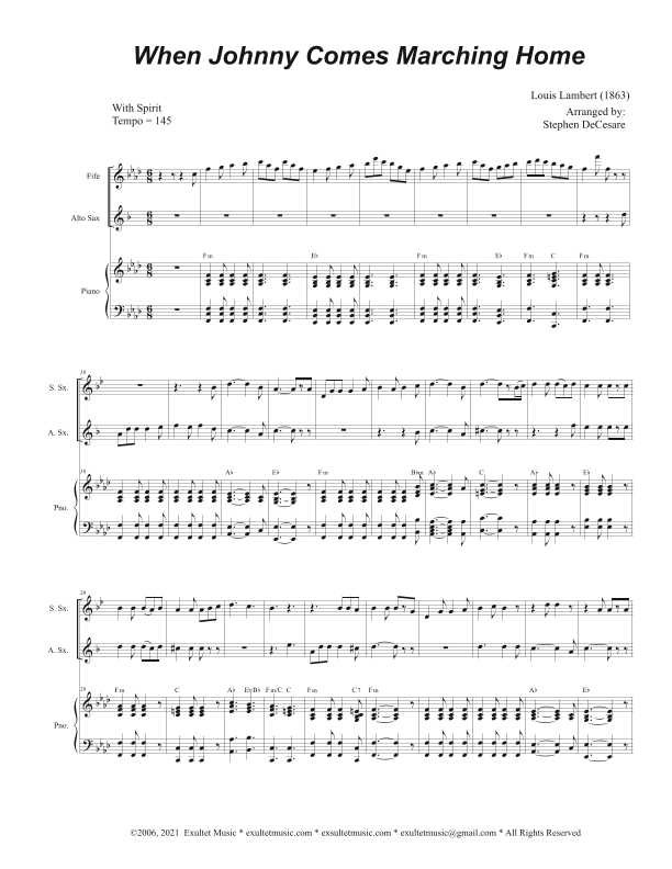 When Johnny Comes Marching Home (Duet for Soprano and Alto Saxophone) (arr. Stephen DeCesare)