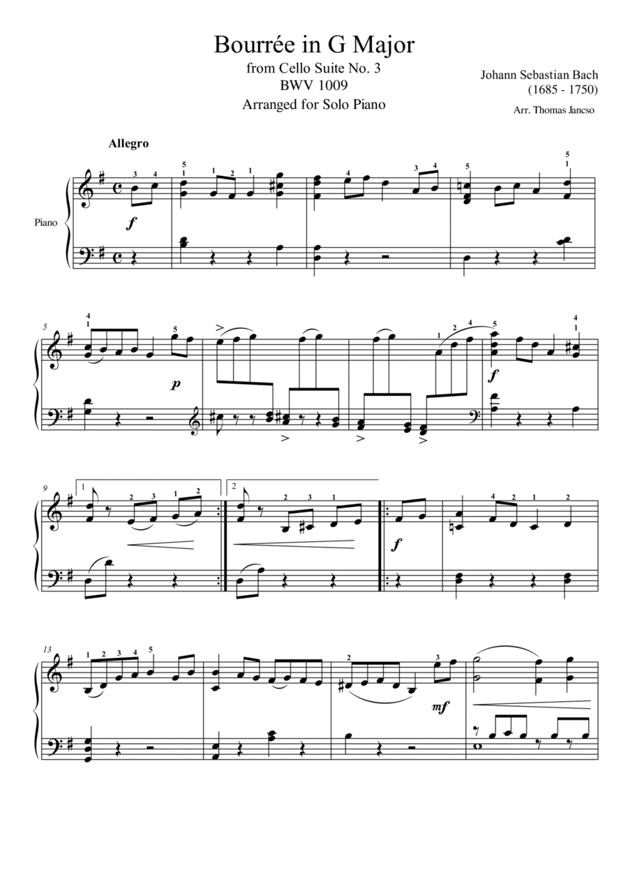 Bourrée in G Major BWV 1009 (arr. Thomas Jancso)