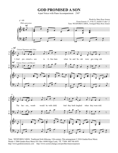 God Promised a Son - WEXFORD CAROL - choral anthem (arr. Mary Rose Jensen)