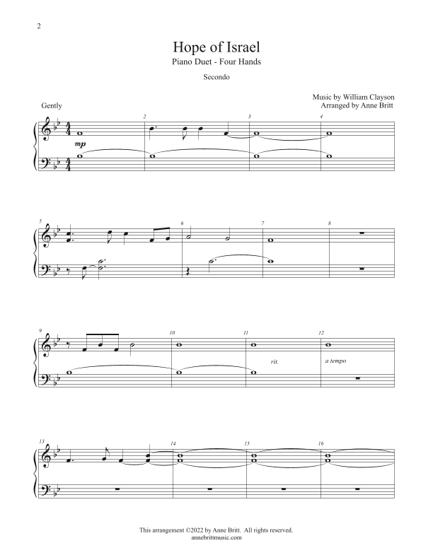 Hope of Israel (piano duet) (arr. Anne Britt)