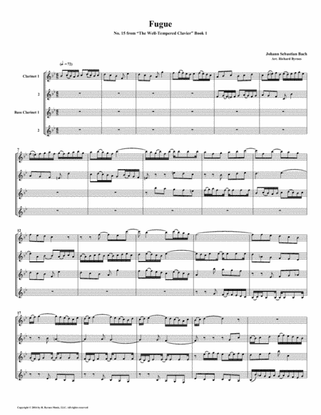 Fugue 15 from Well-Tempered Clavier, Book 1 (Clarinet Quartet) (arr. Richard Byrnes)