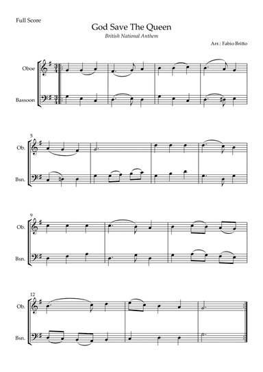 God Save The Queen (British National Anthem) for Oboe & Bassoon Duo (arr. Fabio Britto)