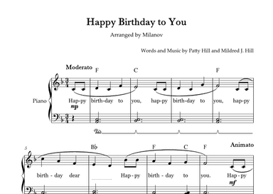 Happy Birthday to You Piano in F Easy Intermediate Chord Lyrics Pedal (arr. Milanov)