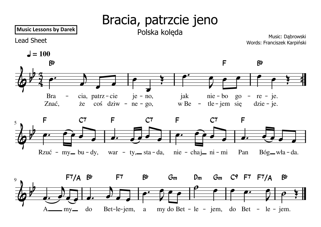 Bracia, patrzcie jeno (Polish Christmas Carol) [Lead Sheet] (arr. Darek)