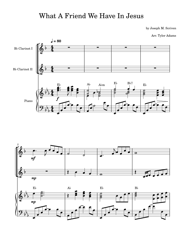 What A Friend We Have In Jesus (Duet for Bb Clarinet) (arr. Tyler Adams)