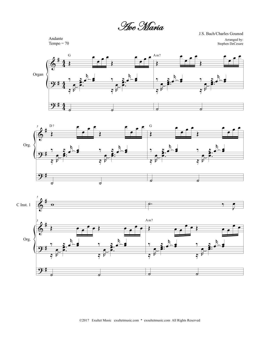 Ave Maria (Duet for C-Instruments - Organ Accompaniment) (arr. Stephen DeCesare)