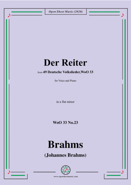 Brahms-Der Reiter,WoO 33 No.23,in a flat minor,for Voice and Piano (arr. MSM)
