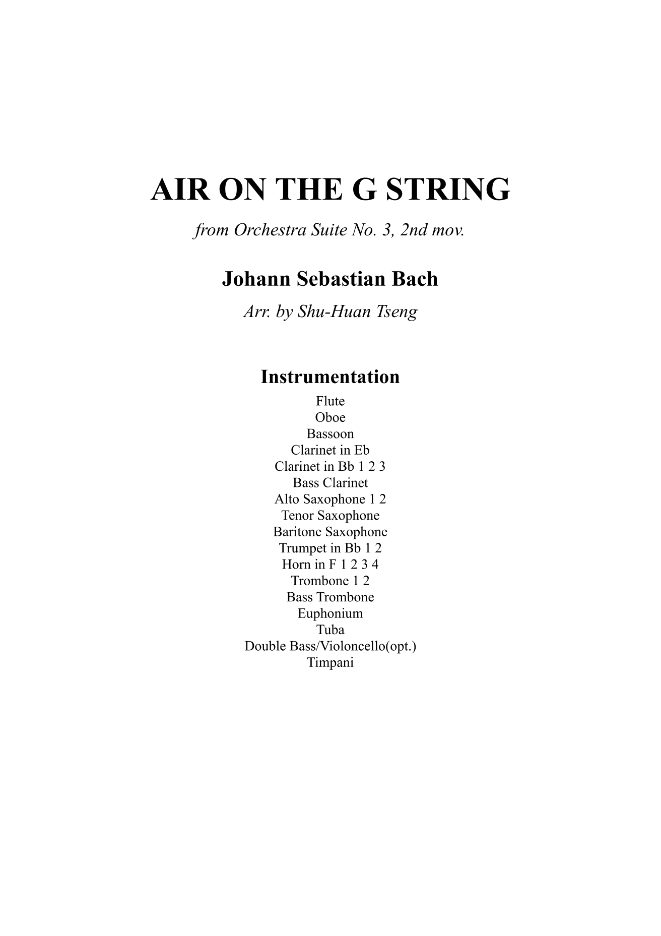 Air On The G String (arr. Shu-Huan Tseng)