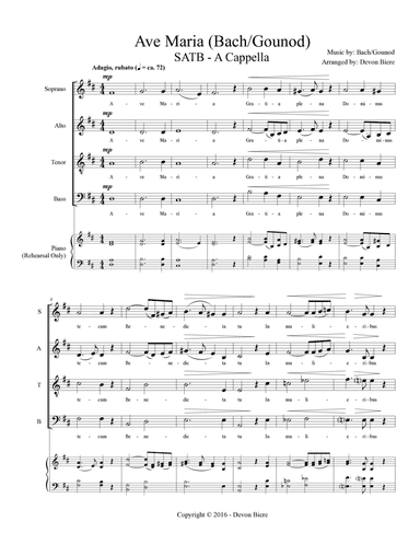 Ave Maria - Bach/Gounod (SATB - A Cappella) (arr. Devon Biere)