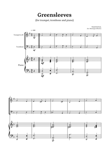 What Child Is This? (Greensleeves) - for trumpet, trombone and piano (arr. Henrique Oliveira)