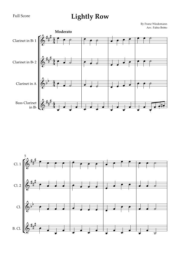 Lightly Row for Clarinet Quartet (arr. Fabio Britto)