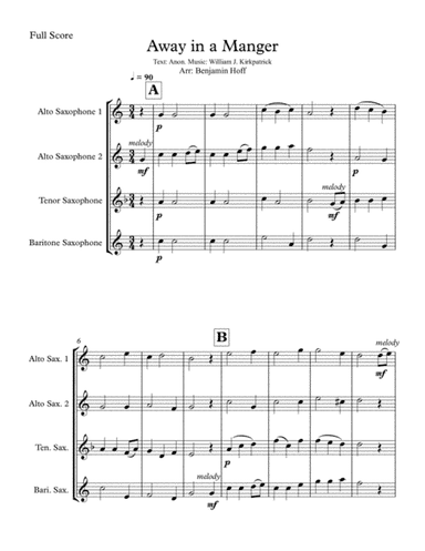 Away in a Manger for Sax Quartet (arr. Benjamin Hoff)
