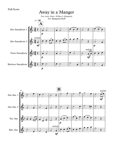 Away in a Manger for Sax Quartet (arr. Benjamin Hoff)