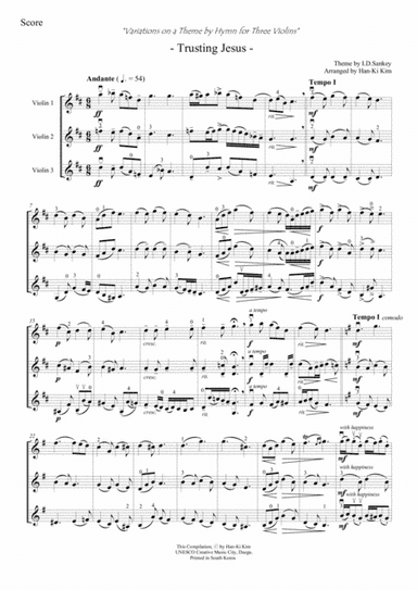 Trusting Jesus(For 3 Vns, or 2 Vns and Va) (arr. Han-Ki Kim)