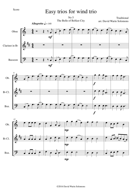 The Belle of Belfast city (I'll tell my ma) for wind trio (oboe, clarinet, bassoon) (arr. David Warin Solomons)