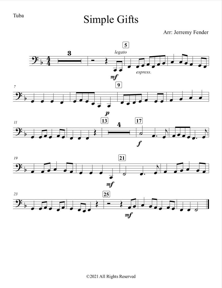 Simple Gifts (Easy) (Tuba and Piano) (arr. Jerremy Fender)