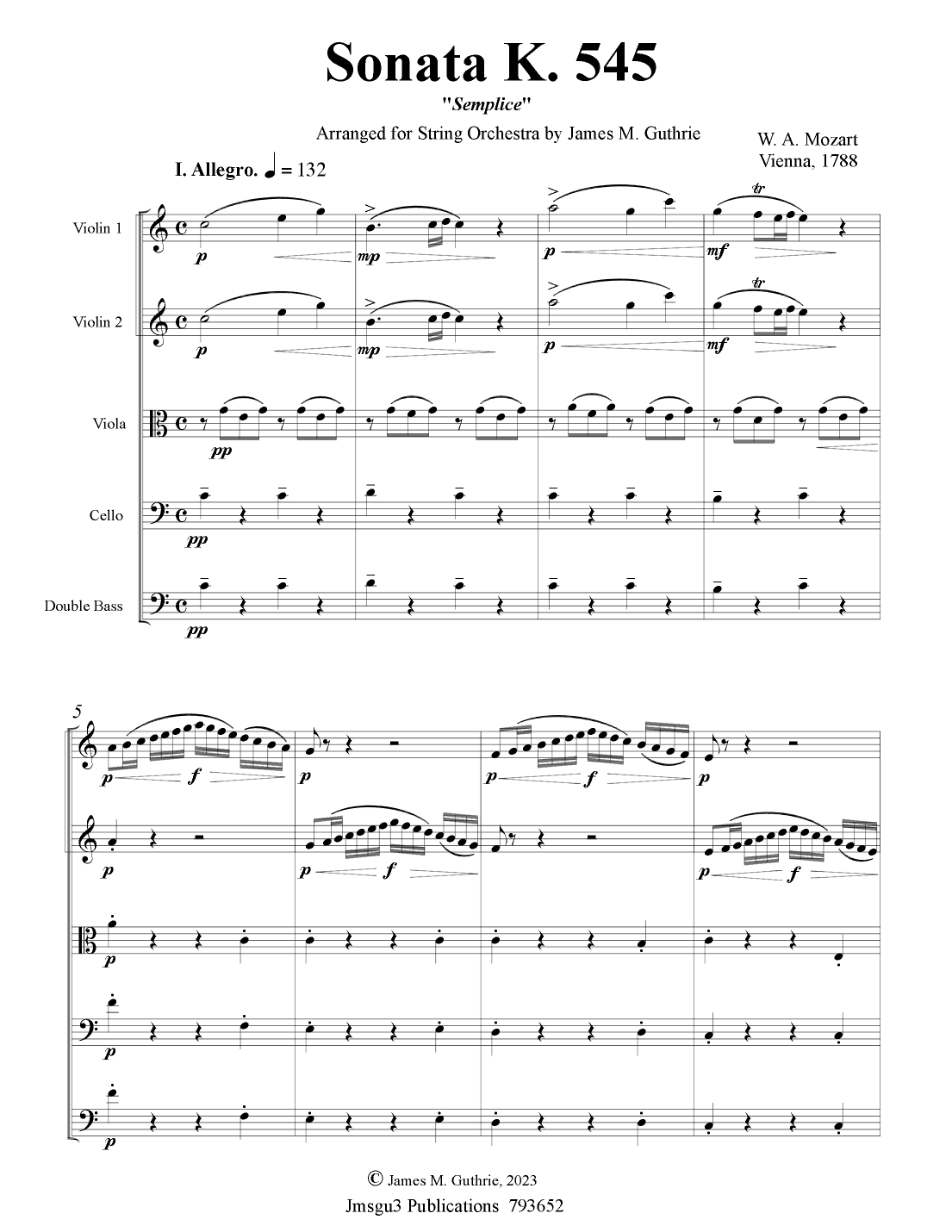 Mozart: Sonata  K. 545 "Semplice" for String Orchestra (arr. James M. Guthrie)