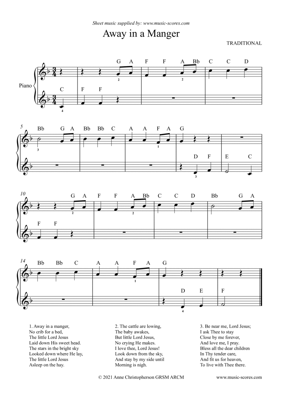 Christmas Carols - 9 Carols for Easy Piano with note names (arr. Anne L Christopherson GRSM ARCM)
