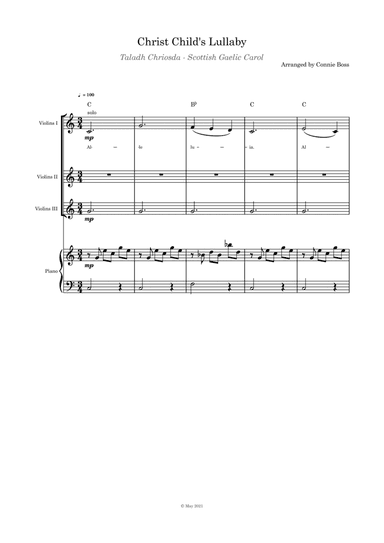 Christ Child's Lullaby (Taladh Chriosda) -  violin trio and piano with parts page (arr. Connie Boss)