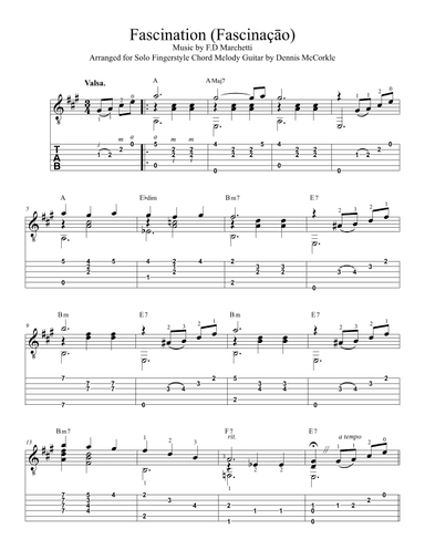Fascination (Fascinaçao) Arranged for Solo Fingerstyle Chord Melody Guitar by Dennis McCorkle (arr. Dennis McCorkle)