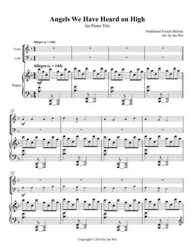 Angels We Have Heard on High for Piano Trio (arr. Ian Wei)