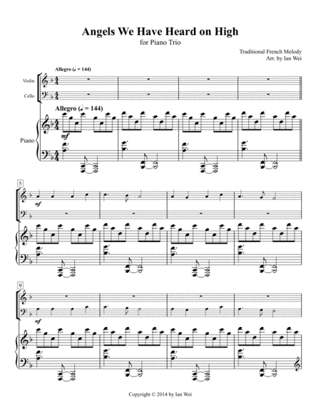 Angels We Have Heard on High for Piano Trio (arr. Ian Wei)